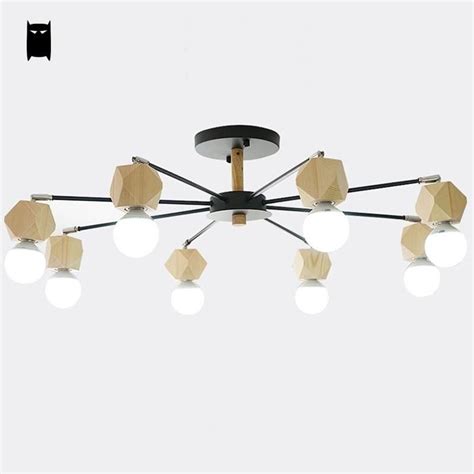 Black White Iron Wood Spider Ceiling Light Fixture Nordic Korean Simple