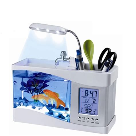 USB Desktop Mini Fish Tank Beta Aquarium With LED Light LCD Display