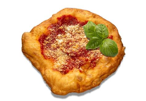 Neapolitan Fried Pizza With Tomato Sauce Cheese And Basil Leave Stock