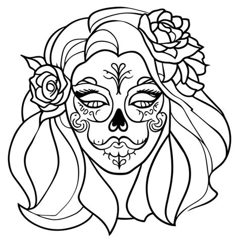 Premium Vector Day Of The Dead Girl Sugar Skull Hand Drawn Cartoon Sticker Icon Concept