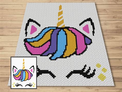 Rainbow Unicorn Boy Graph And Pattern C2C Tapestry Crochet C2C