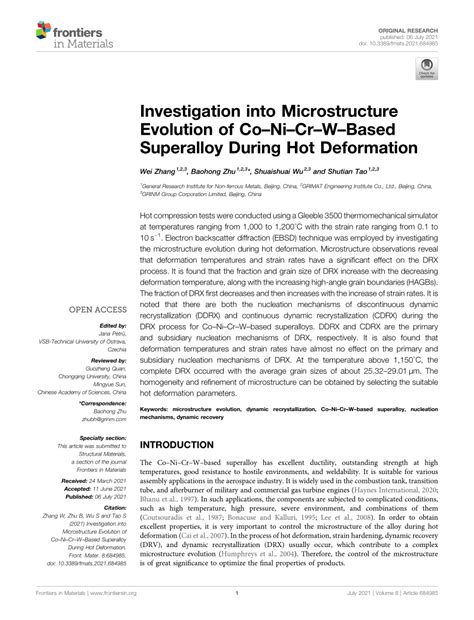PDF Investigation Into Microstructure Evolution Of CoNiCrWBased Superalloy During Hot