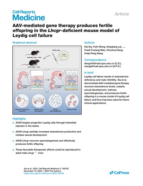 [pdf] Aav Mediated Gene Therapy Produces Fertile Offspring In The Lhcgr