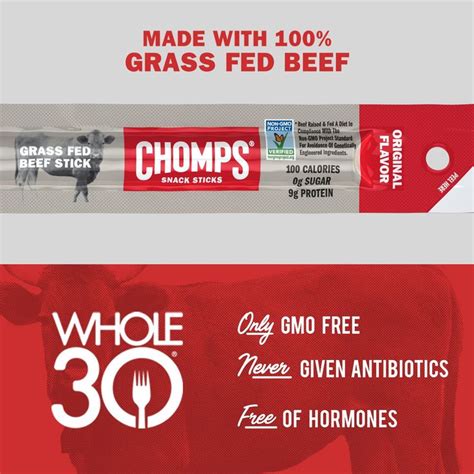 Chomps Grass Fed Beef Jerky Snack Sticks Nongmo Gluten And Sugar Free