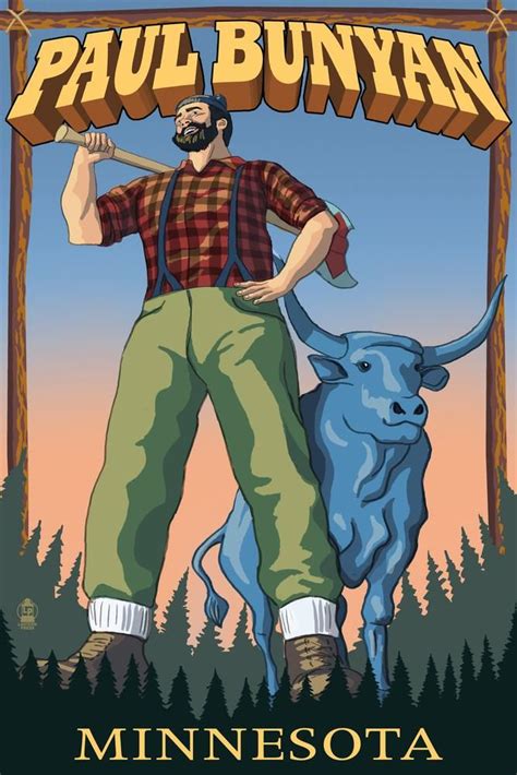 Print Minnesota Paul Bunyan Lantern Press Artwork 16x24 Giclee