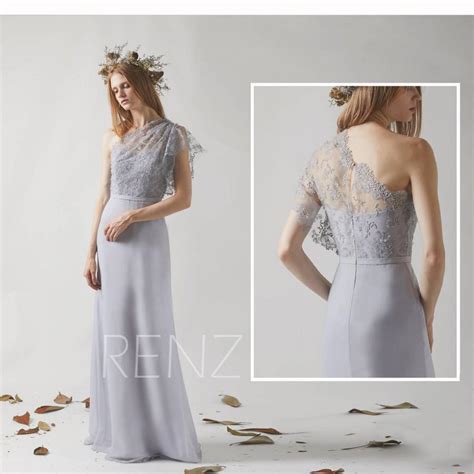 Bridesmaid Dress Light Gray Chiffon Dress Wedding Dress Lace Illusion