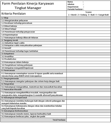 4 Contoh Form Penilaian Kinerja Karyawan Dan Filenya Lokerpintar Id