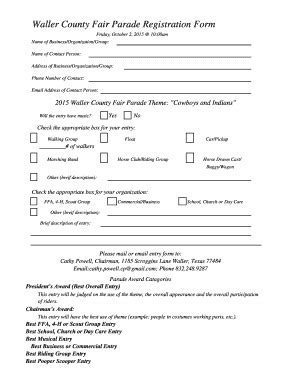 Fillable Online Wallercountyfair Waller County Fair Parade Registration