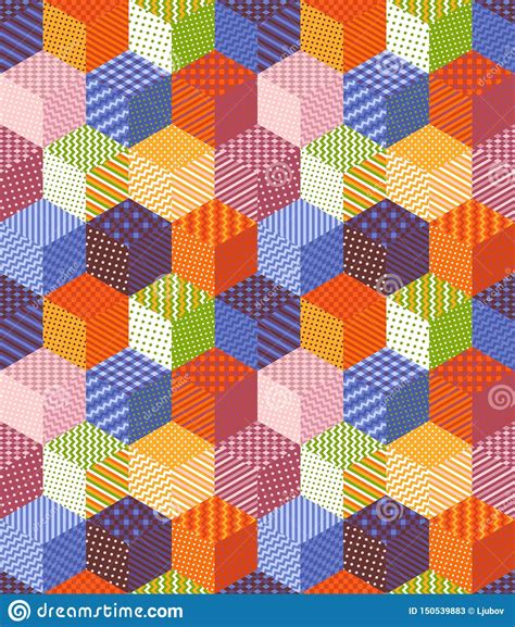 Bright Seamless Patchwork Pattern From Colorful Cubes With Geometric