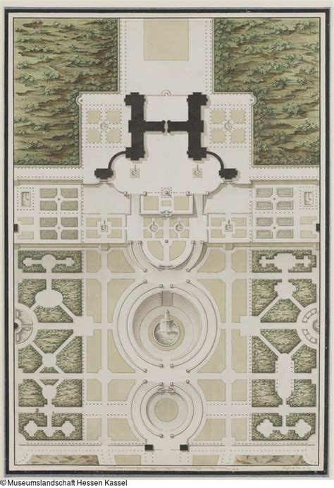Kassel Wilhelmshöhe Schloß Entwurf zur Gesamtanlage mit Garten