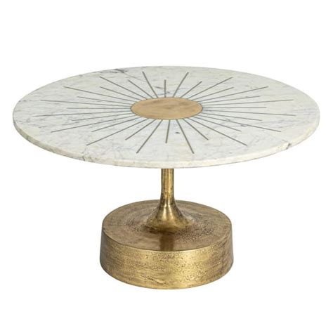 Storied Home Vivian In Gold Round Marble Coffee Table Ec The