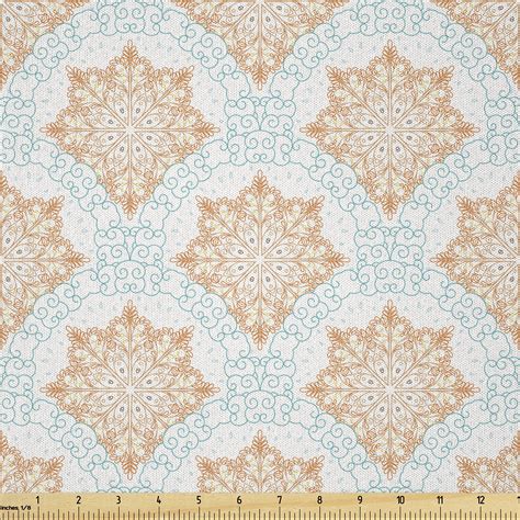 Ambesonne Oriental Fabric By The Yard Microfiber Snowflake Like