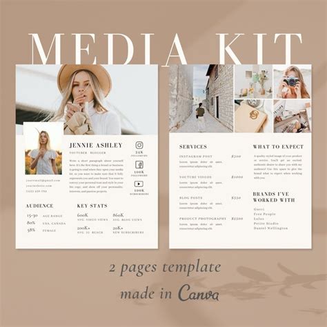 2 Page Media Kit Canva Template Instagram Media Kit Influencer Rate