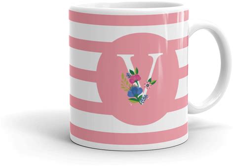Download Striped Mugwith Letter Vand Floral Design