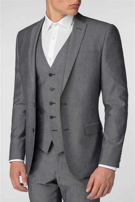 Limehaus Plain Silver Grey Tonic Slim Suit Suit Direct