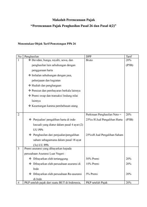 Perencanaan Pajak Pph 26 Dan 42 Makalah Perencanaan Pajak