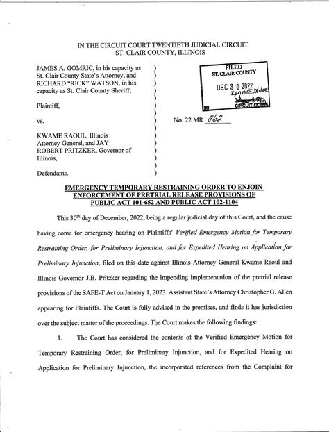 Order Emergency Motion For Temporary Restraining Order For Preliminary Injunction And For