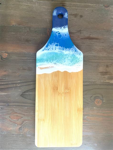 Ocean Waves Resin Cheese Board Charcuterie Board Bamboo Wood Cheese