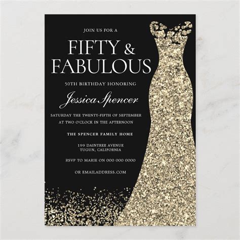 Black Golden Dress Womans 50th Birthday Party Invitation Zazzle