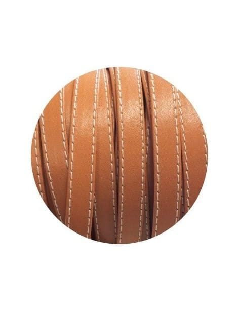 Cuir Plat Double 10mm Caramel Coutures Vendu Au Metre