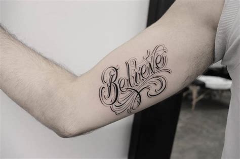 Believe Lettering Tattoo On The Inner Arm