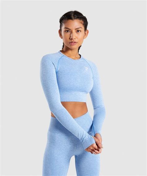 Gymshark Vital Seamless Long Sleeve Crop Top Blue Long Sleeve Crop