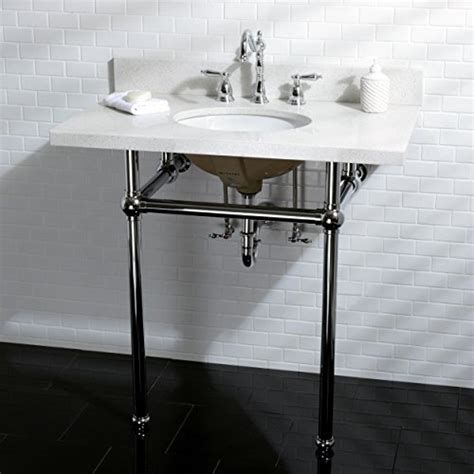 Kingston Brass White Quartz 36 Inch Wall Mount Pedestal Bathroom Sink Vanity With Metal Stand