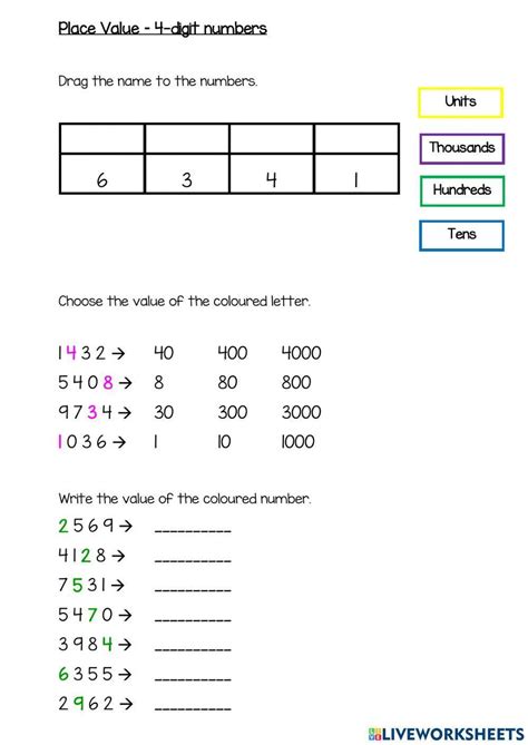 Place Value 4 Digit Numbers Worksheet Live Worksheets Worksheets