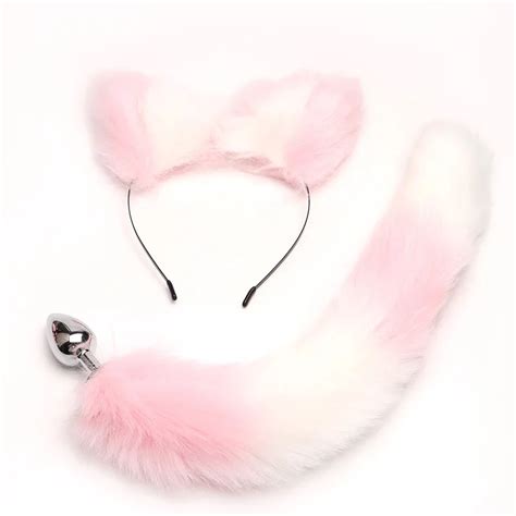 New 2pcs Cute Fox Tail Anal Plug Cat Ears Headbands Set Erotic Cosplay Sex Toys For