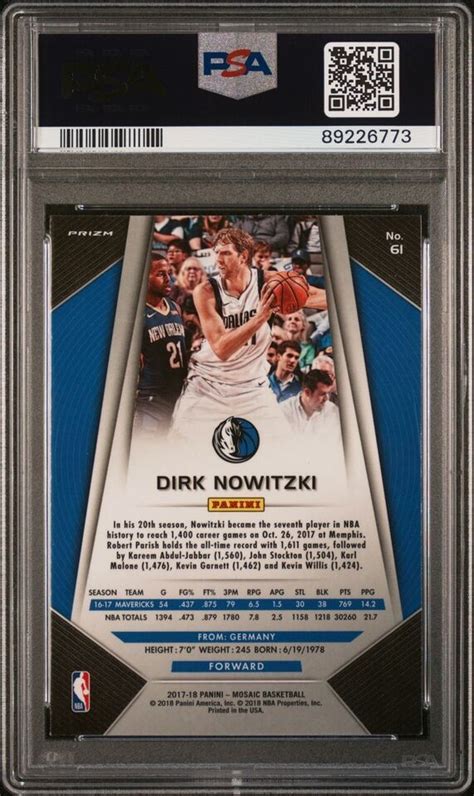 Panini Prizm Dirk Nowitzki Mosaic Prizm Psa Mavericks Ebay