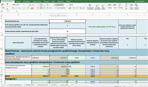 Arkusz Kalkulacyjny Do Przygotowania Planu Sp Aty Wierzycieli W