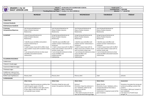 Dll English 5 Q1 W6 Daily Lesson Log Grades 1 To 12 Daily Lesson