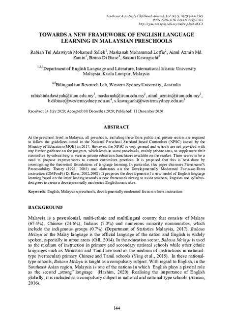 (PDF) New English Learning Framework for Malaysian Preschools