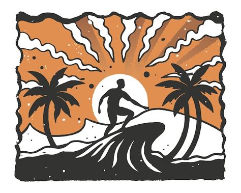 Sommer Sonnenuntergang Und Surfen F R T Shirt Design Logo Poster Karte