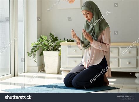 Religious Muslim Mature Woman Hijab Praying Stock Photo 2344218729