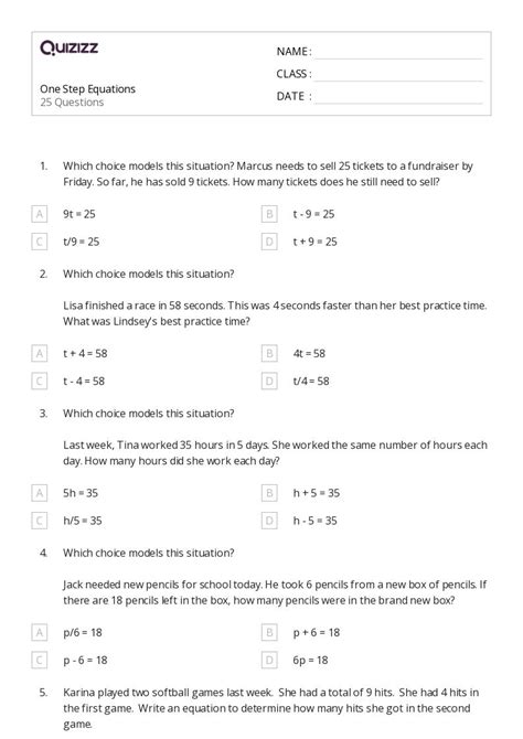 One Variable Equations Worksheets For Rd Year On Quizizz Free