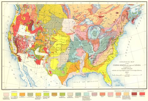 Geological Map Of The United States And Part Of Canada 1907 Old Antique