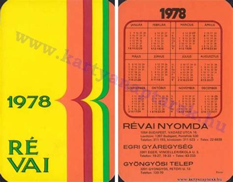 R Gi Magyar K Rtyanapt Rak Pocket Calendar Hungary