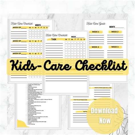 Kids Care Checklist Printable Child Care Checklist Digital Download