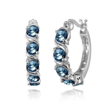 Sterling Silver London Blue Topaz S Design Round Hoop Earrings