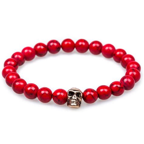 Avast Ye Red Turquoise Rose Gold Skull Bracelet Men Beaded Bracelets Otaa