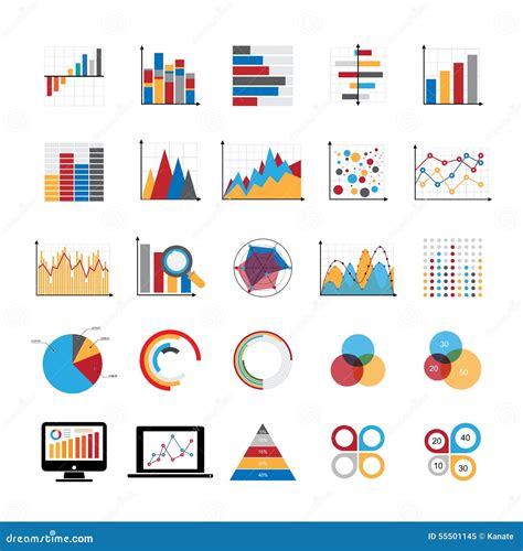 Icônes Graphiques De Diagrammes De Diagrammes Et De Graphiques De