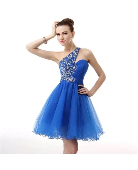 A Line One Shoulder Short Tulle Prom Dress With Beading Yh0007 123