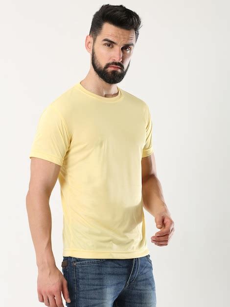 Premium Photo Yellow Round Neck T Shirt