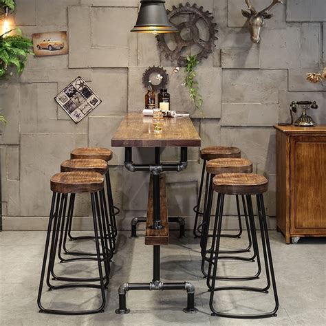 mm industrial rectangular bar height table natural industrial wood