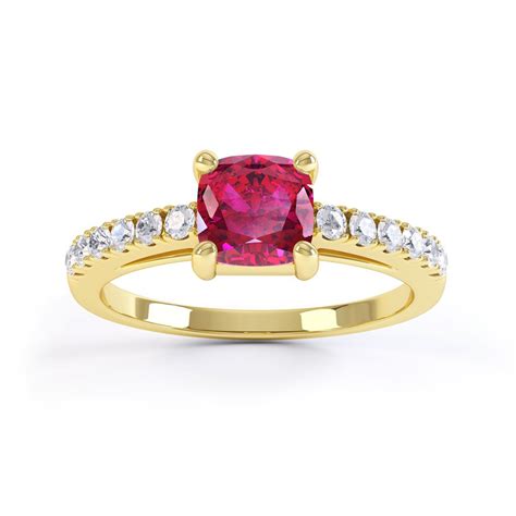 Unity Ruby Cushion And Moissanite Pave 18ct Yellow Gold Engagement Ring