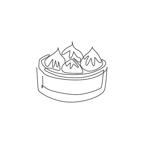 Premium Vector One Single Line Drawing Fresh Chinese Dumpling Logo