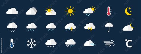 Weather Icon Set Weather Icons For Web Forecast Weather Flat Symbols