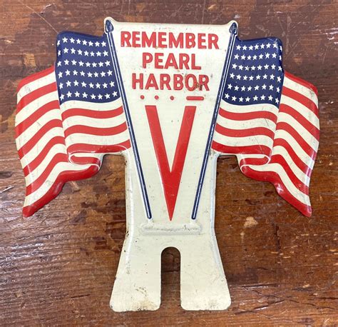 Antique 1940s Remember Pearl Harbor WW2 License Plate Topper Vintage