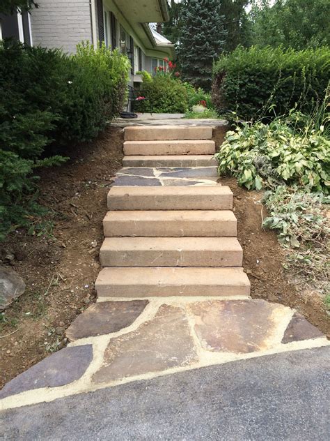 Sand Stone Steps and Flagstone Landing Installation... | Outdoor stairs, Flagstone pavers ...